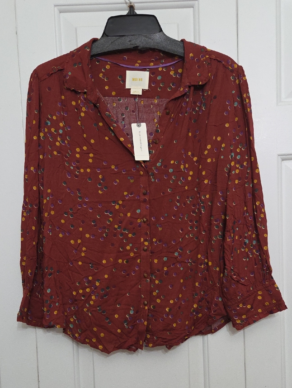 Anthropologie Maeve Aldan Polkadot Button-Down Blouse/ Small